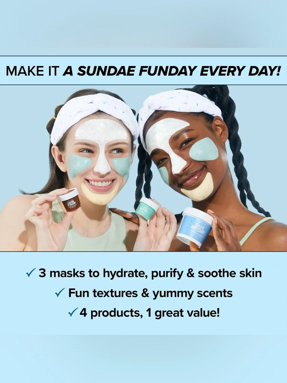 I Dew Care Sundae Scoop Ice Cream-Inspired Wash-Off Masks & Headband Set